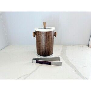 Vintage 1960s Kromex Ice Bucket with Tongs - Marked Made in USA Bar Cart